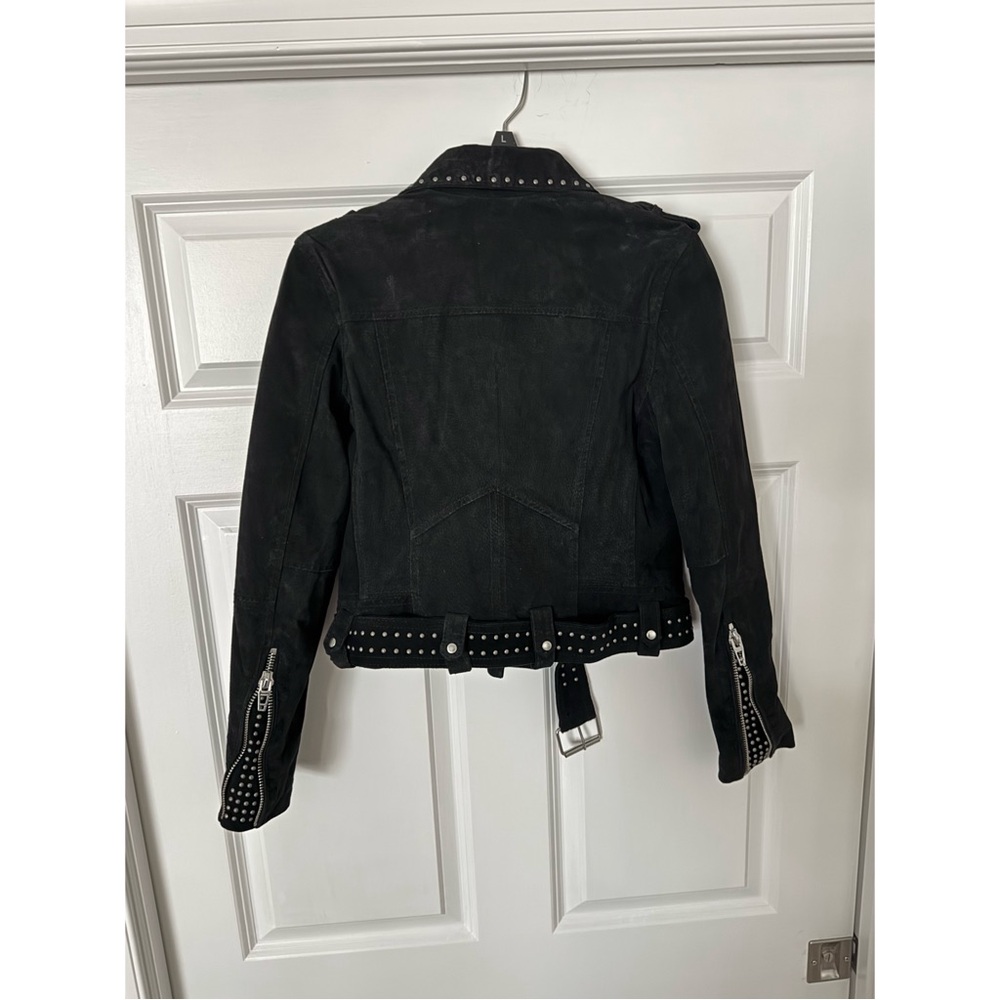 Blank NYC Belted Suede Leather Silver Studded Moto Jacket Black - Picture 2 of 4